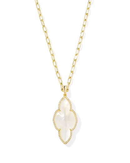 Abbie Pave Frame Necklace | Gold & Ivory Mother of Pearl