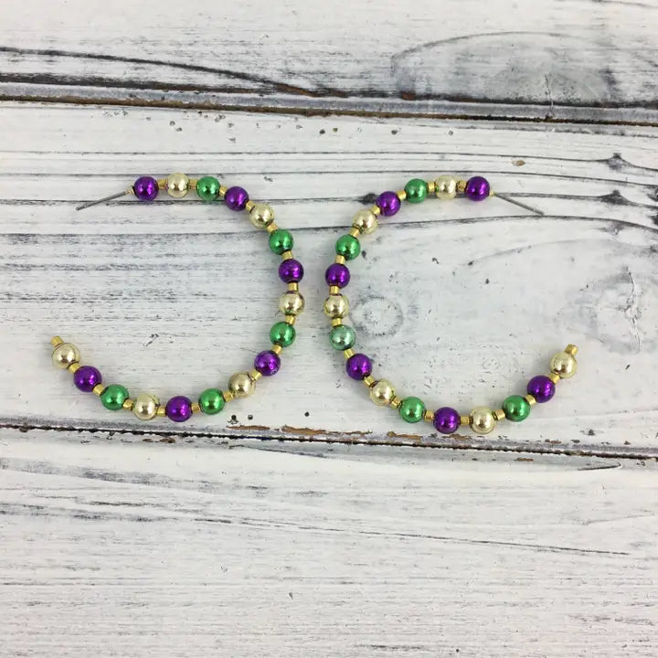 Mardi Gras Metallic Ball Hoop Earrings