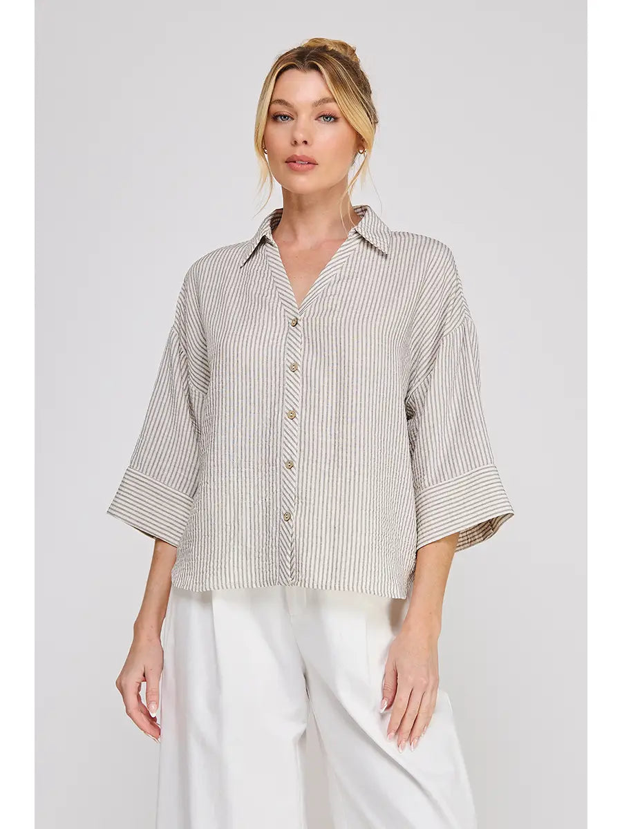 Textured Woven Button Down Shirt