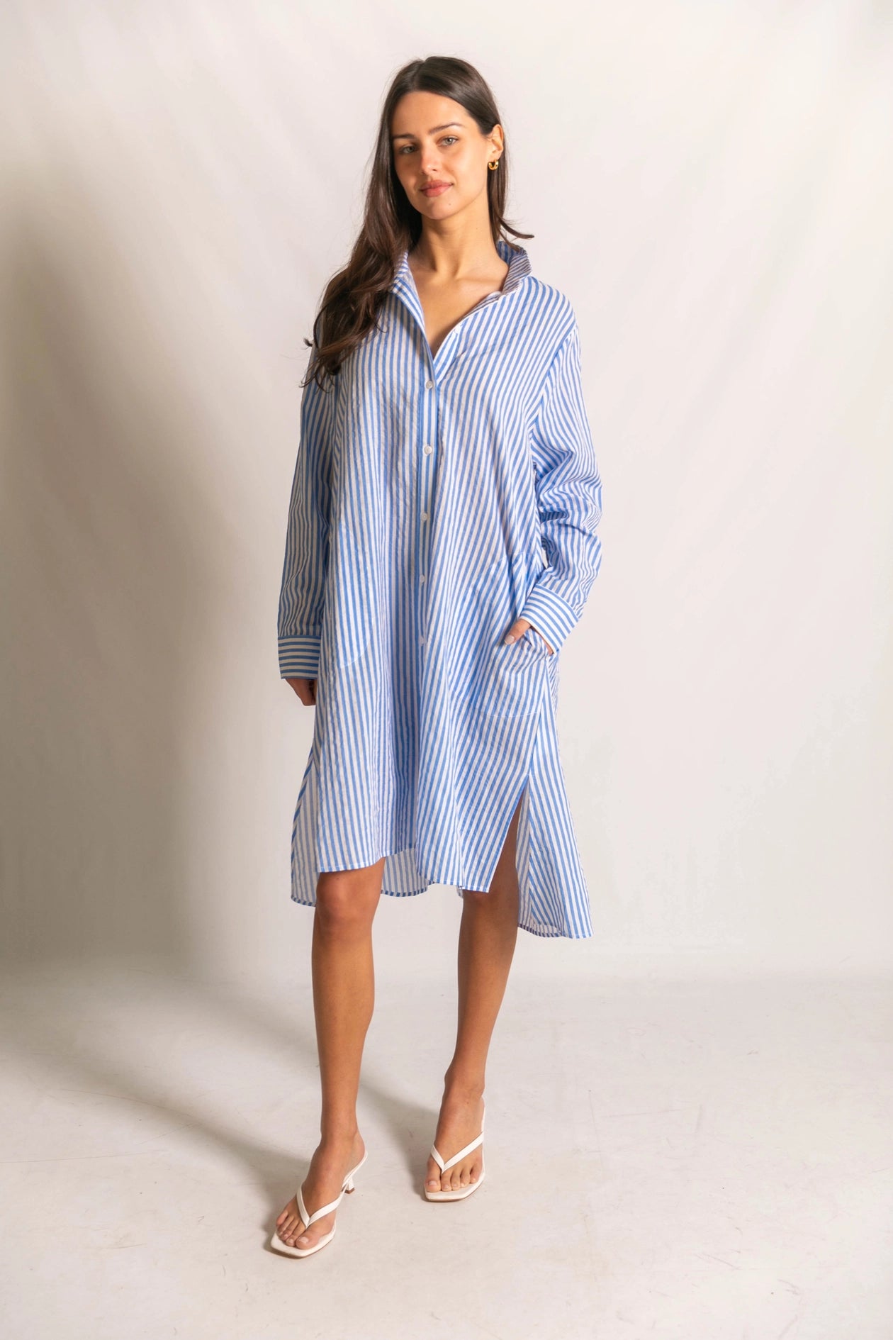 Striped Button Up Shirt Tunic
