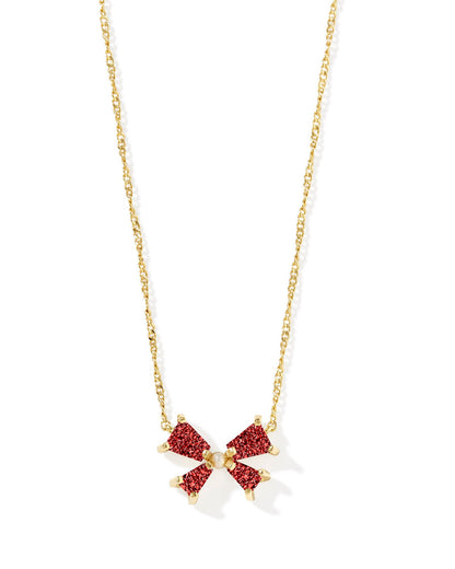 Blair Bow Small Pendant Necklace | Gold & Bright Red Drusy