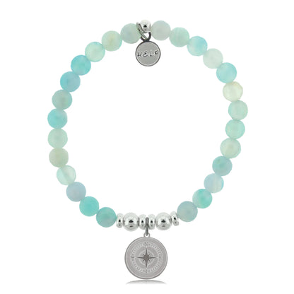 Compass Charm with Light Blue Agate Beads Charity Bracelet