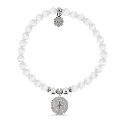 Compass Charm with White Cats Eye Charity Bracelet