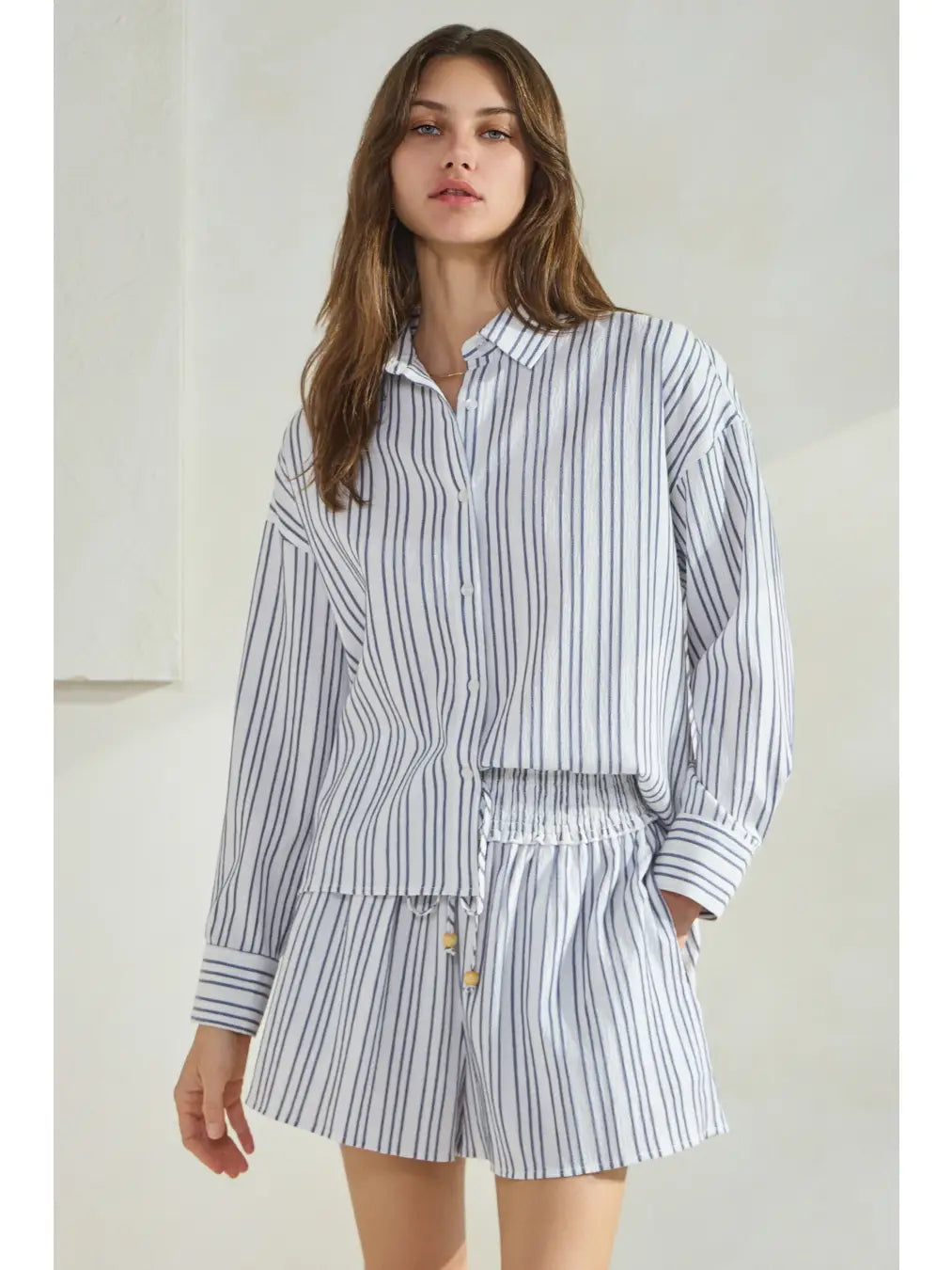 Striped Button Down Shirt and Short Set