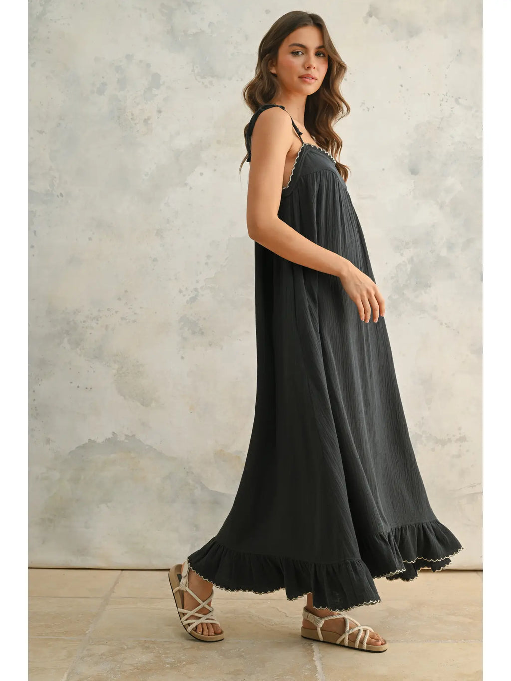 Embroidered Detail Gauze Dress