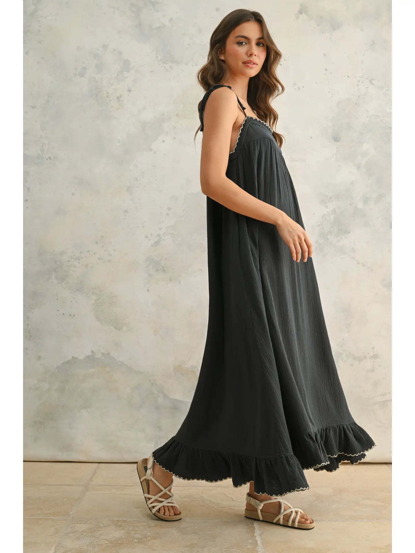 Embroidered Detail Gauze Dress