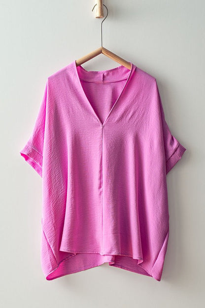 Oversized Vneck Folded Short Sleeve Top