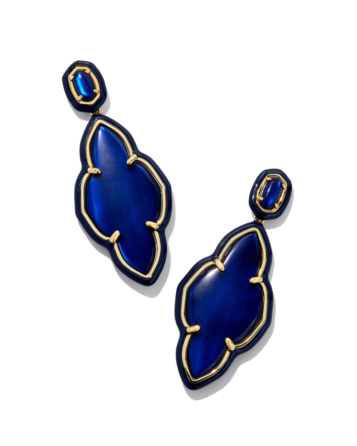 Abbie Enamel Frame Statement Earrings | Gold & Navy Mother of Pearl