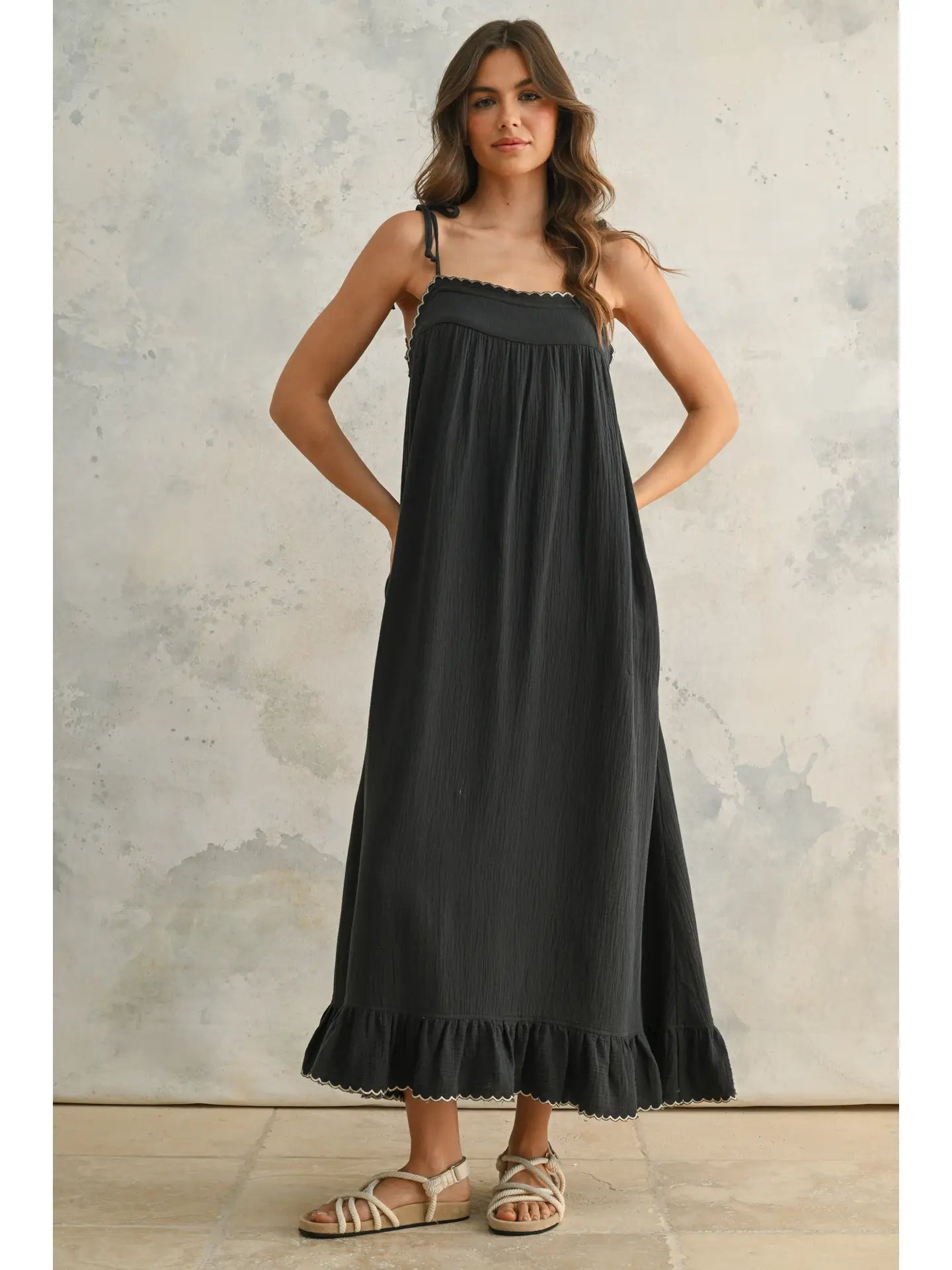 Embroidered Detail Gauze Dress