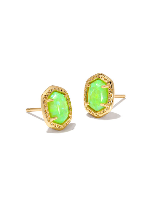 Daphne Frame Stud Earrings | Gold & Bright Green Kyocera Opal