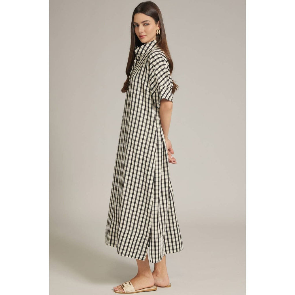 NEW Gingham short sleeve midi dress