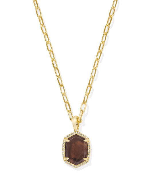 Daphne Gold Pave Frame Short Pendant Necklace | Smoky Quartz