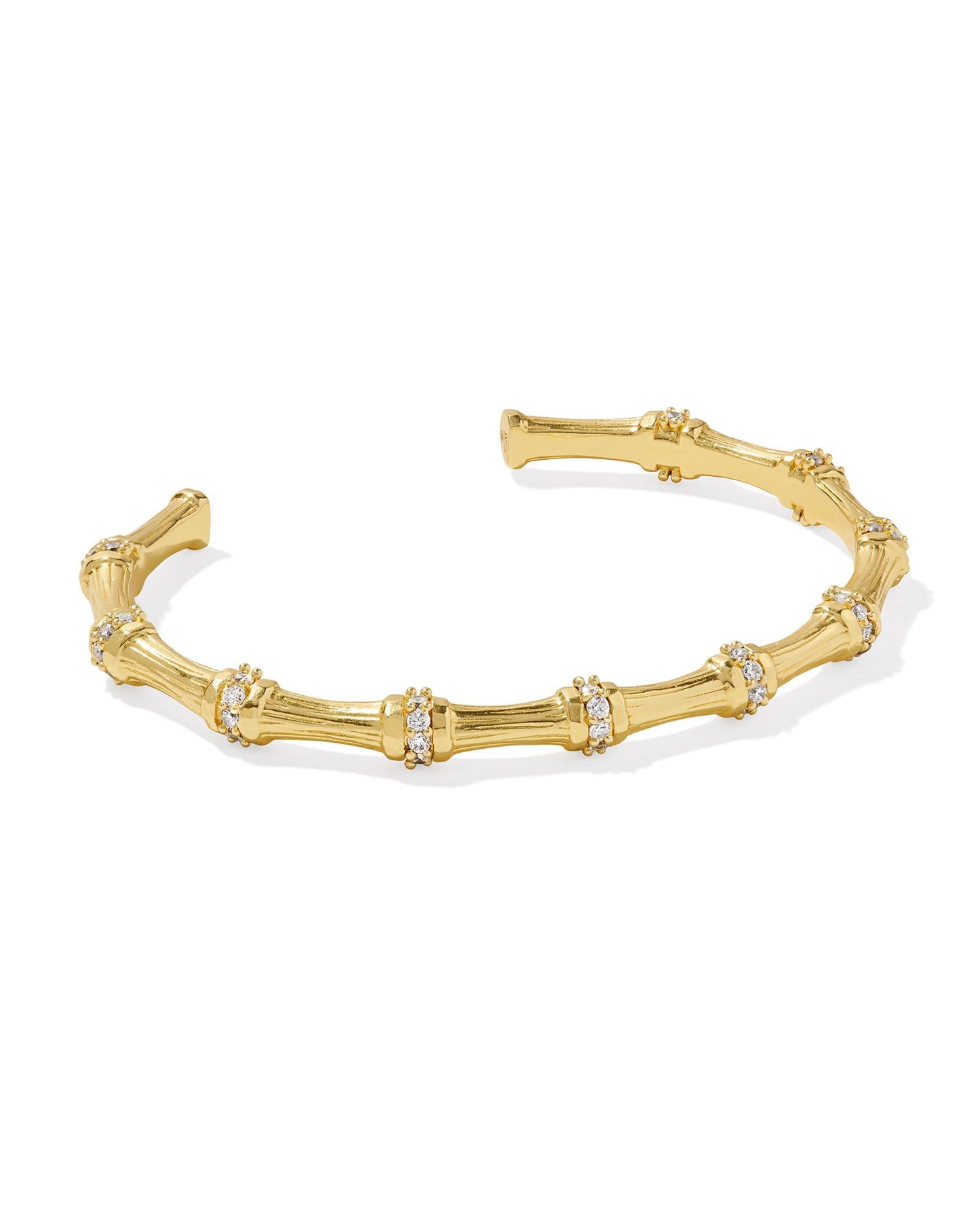 Maura Gold Bamboo Cuff Bracelet | White Crystal