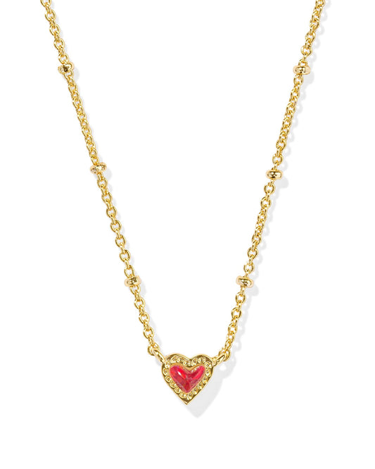 Mini Ari Heart Gold Satellite Necklace | Red Kyocera Opal