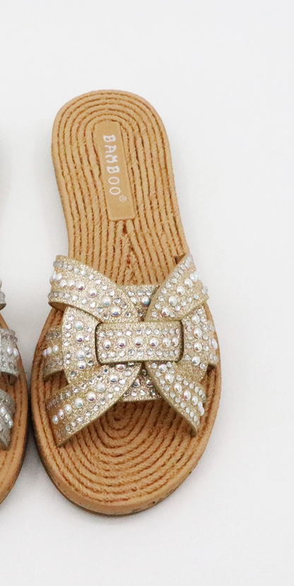 Athena Braided Rhinestone Flat Sandals