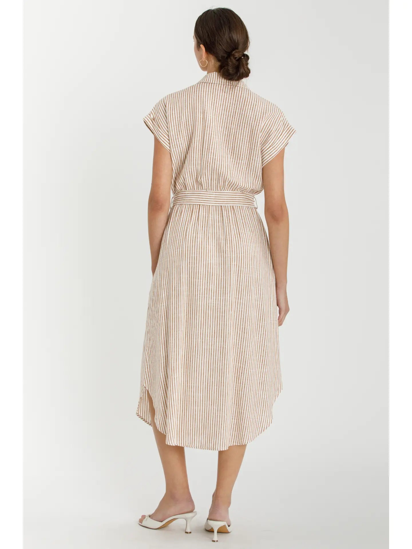 Striped Utility Style Shirt Dress W Waist Tie