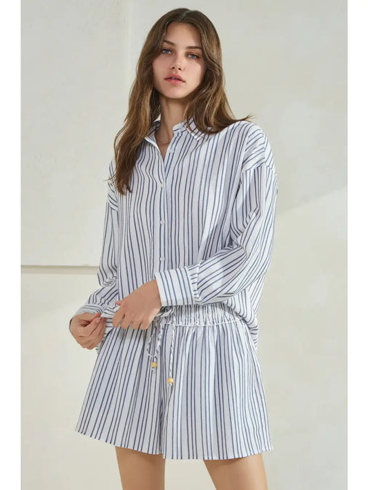 Striped Button Down Shirt and Short Set