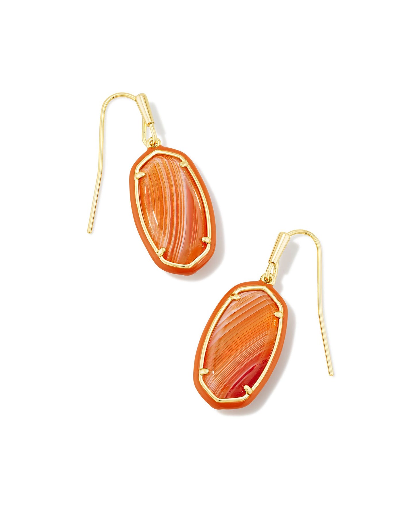 Dani Enamel Frame Earrings | Gold & Orange Banded Agate
