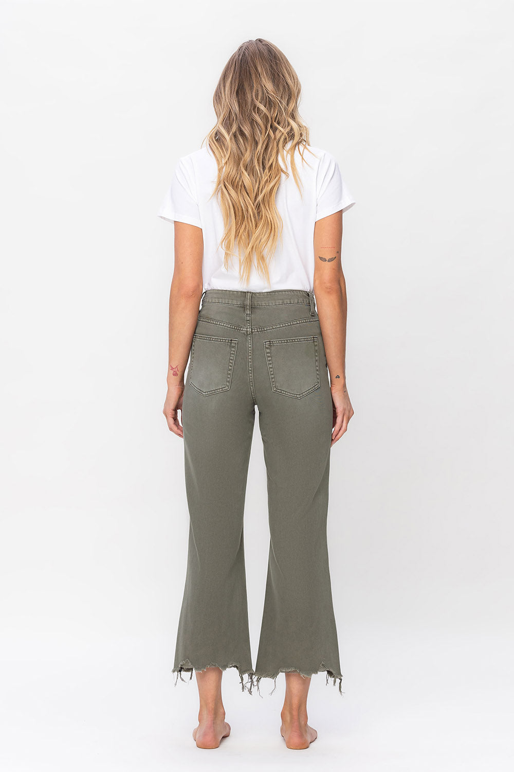 90's Vintage High Rise Crop Flare Jean | Green