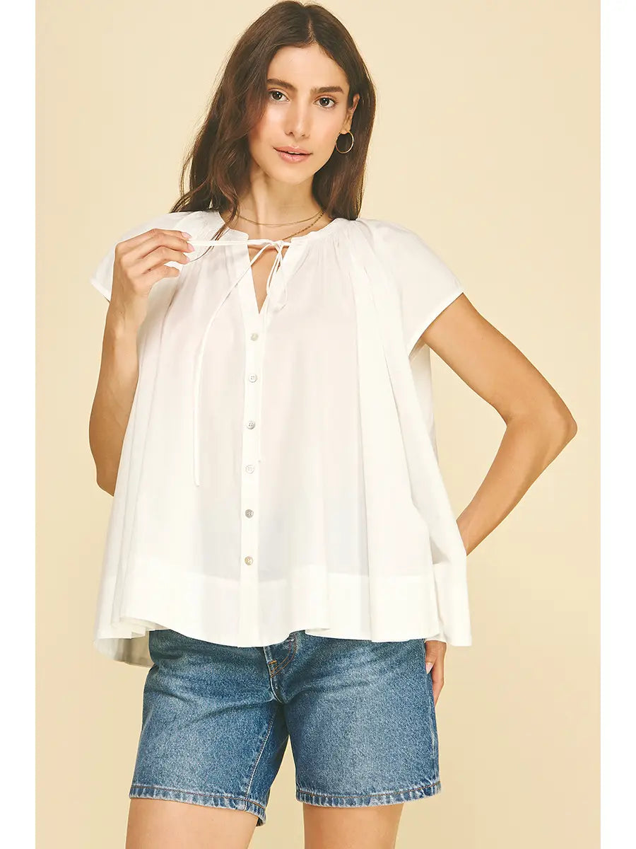 Button Down Cap Sleeve Blouse
