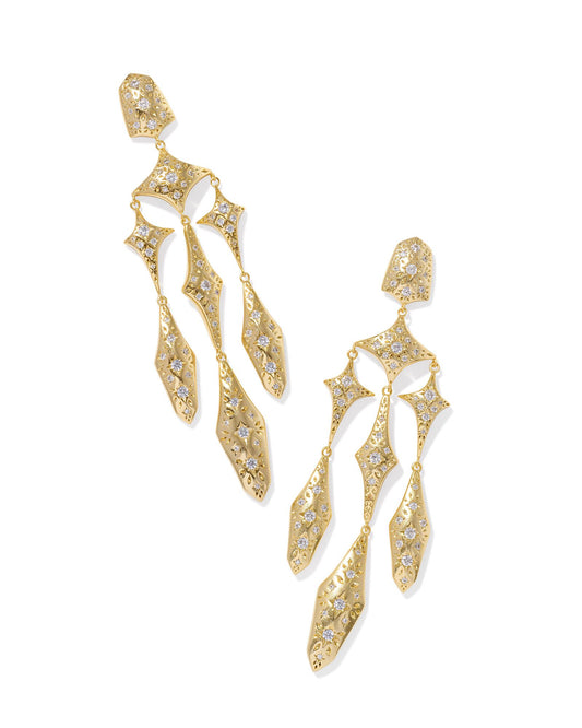 Holland Statement Earrings | Gold & White Crystal