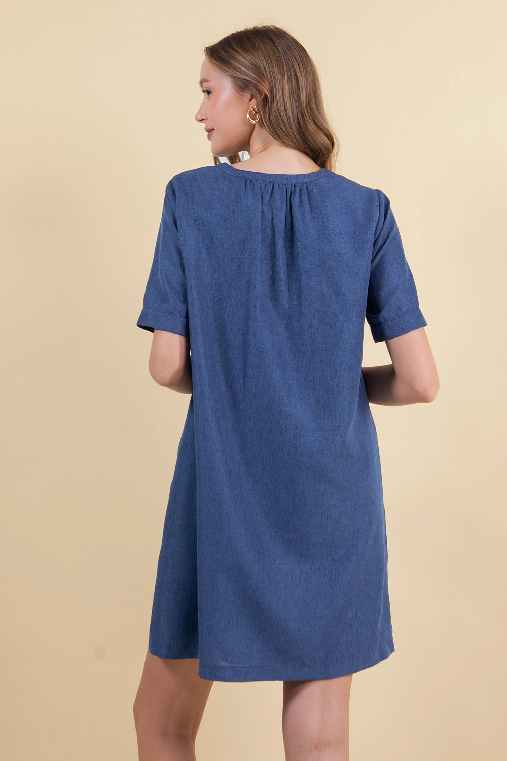 Half Button Down Pintuck Mini Dress