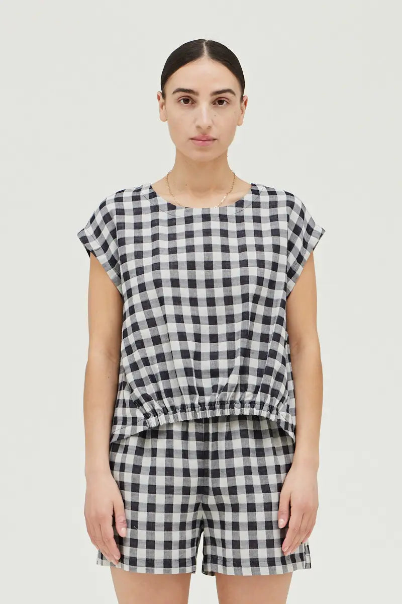High Low Gingham Blouse