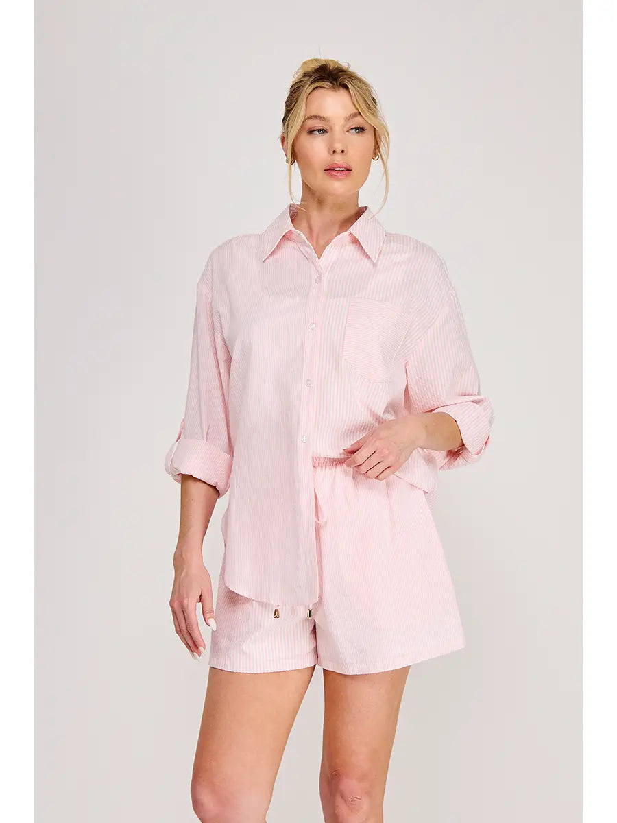 Twin Stripe Cotton Blend Button Up