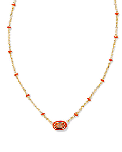 Mini Elisa Enamel Frame Short Pendant Necklace | Gold & Variegated Orange Magnesite