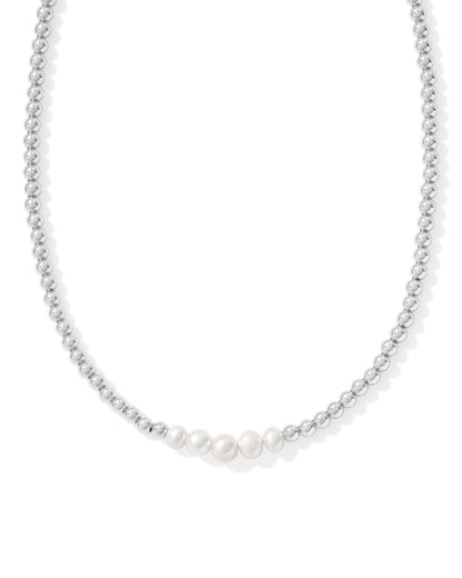 Eve Beaded Strand Necklace | Silver & White Pearl