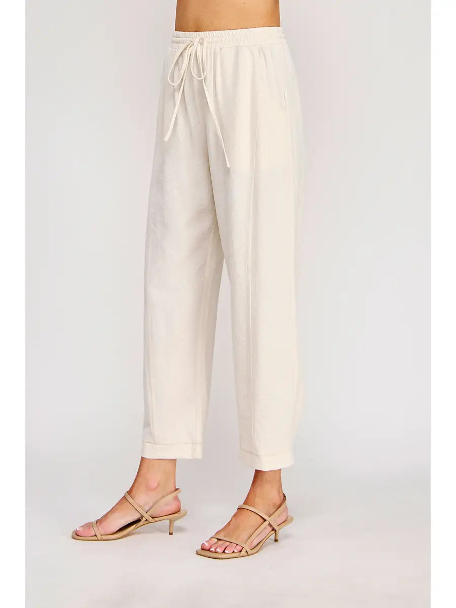 Linen Blend Elastic Tie Relaxed Tapered Pant
