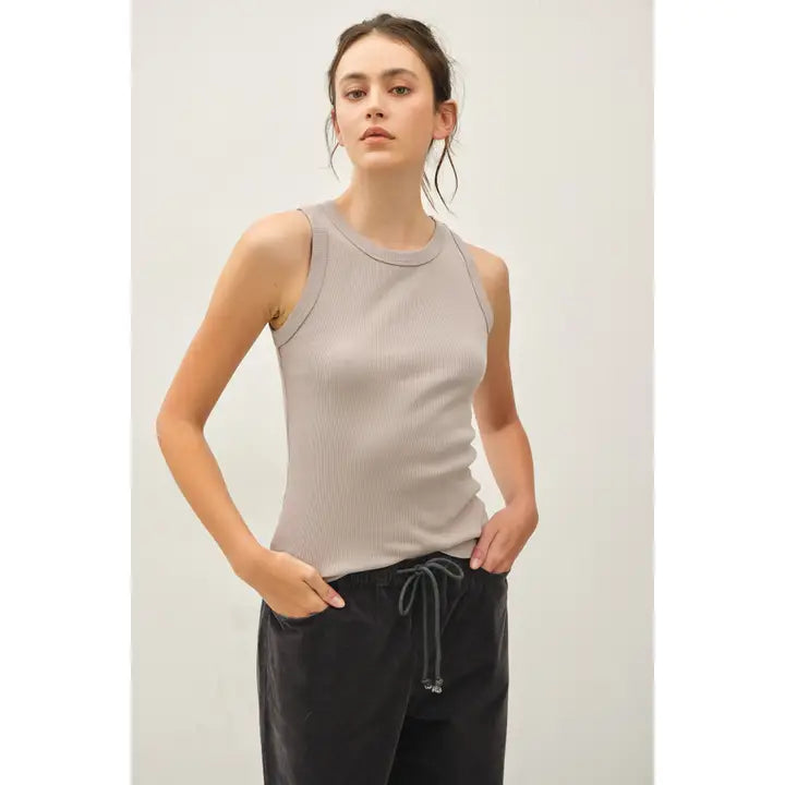 Color-Basic Cotton Garment Dyed Round Neck Tank