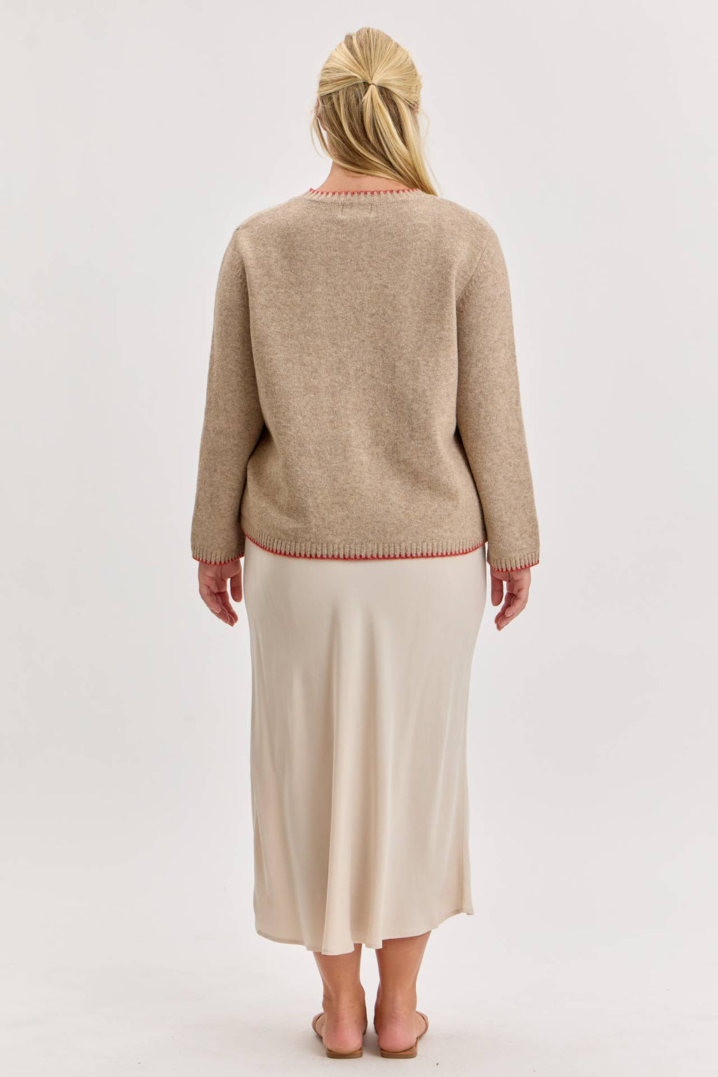 [PLUS] WOOL BLENDED MERROW STITCH BOXY CARDIGAN