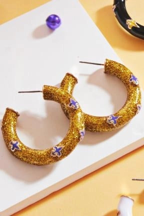 Round Mardi Gras Fleur De Lis Enamel Hoop Earrings