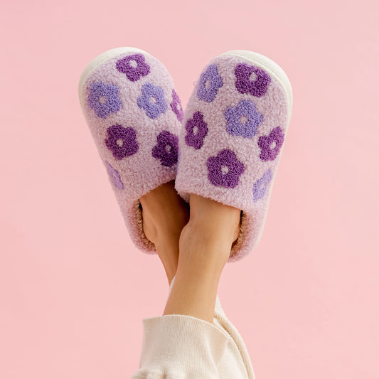 Fuzzy Slippers | Purple Flower