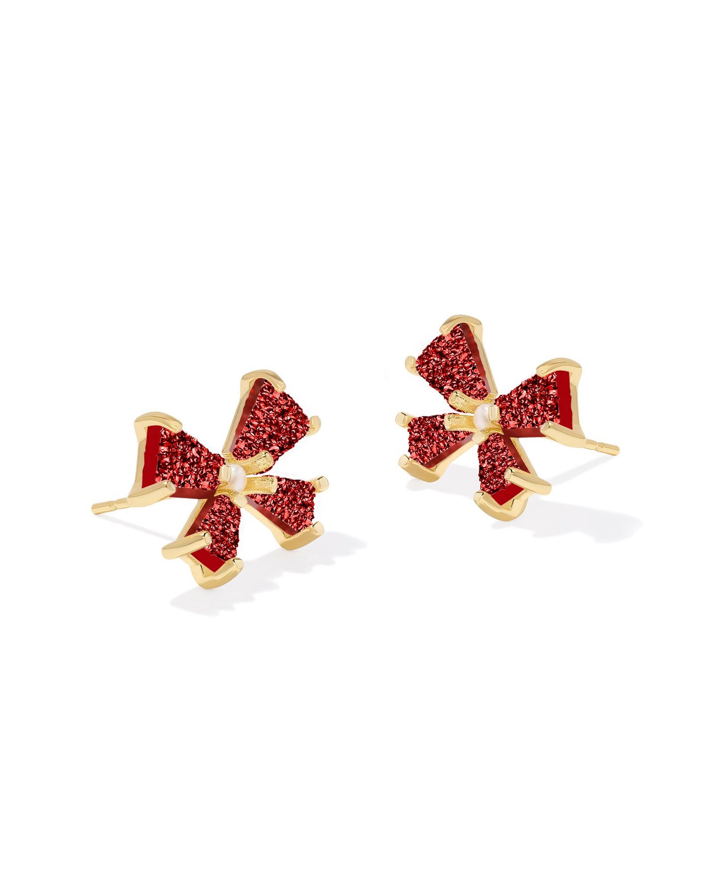 Blair Bow Small Stud Earrings | Gold & Bright Red Drusy