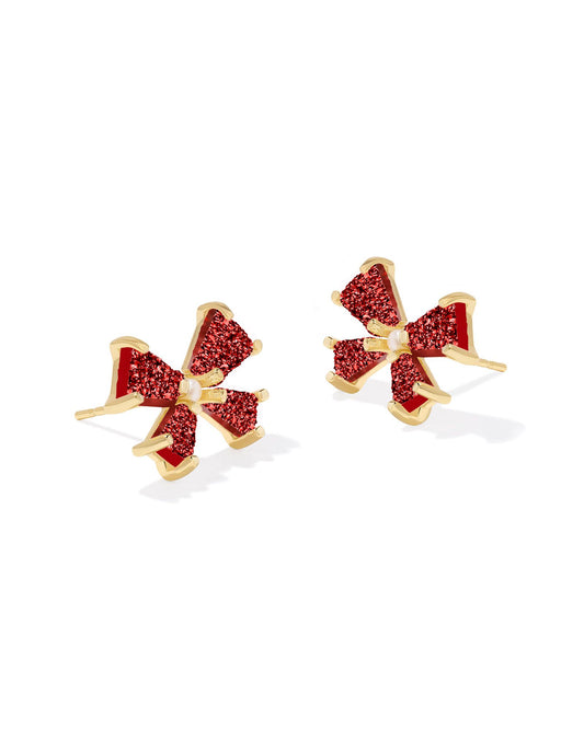 Blair Bow Small Stud Earrings | Gold & Bright Red Drusy