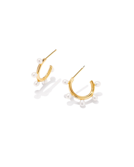 Leighton Pearl Huggie Hoop Earrings | Gold