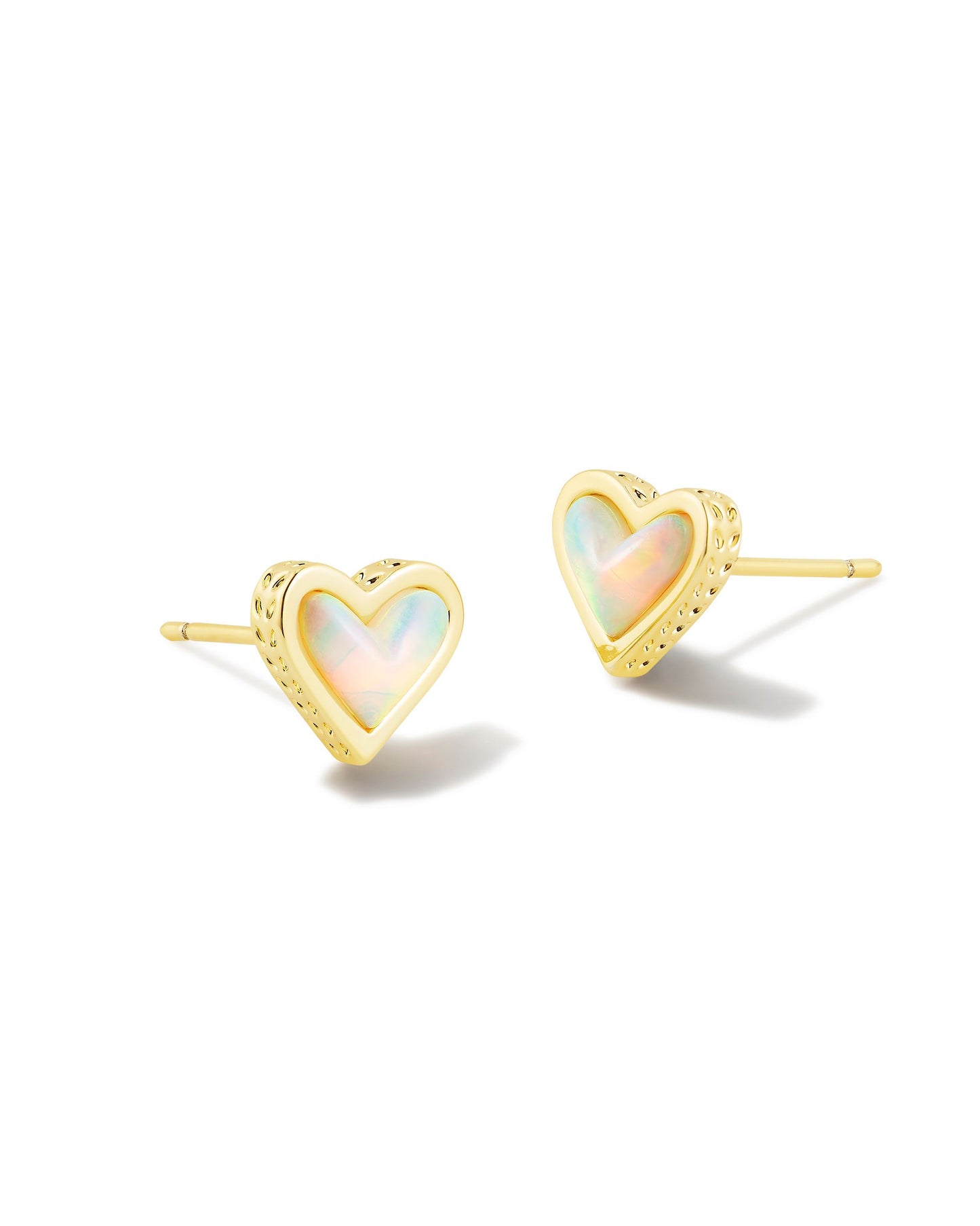 Framed Ari Heart Stud Earrings | Gold White Opalescent Resin