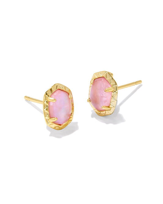 Daphne Stud Earrings | Gold & Light Pink Iridescent Abalone