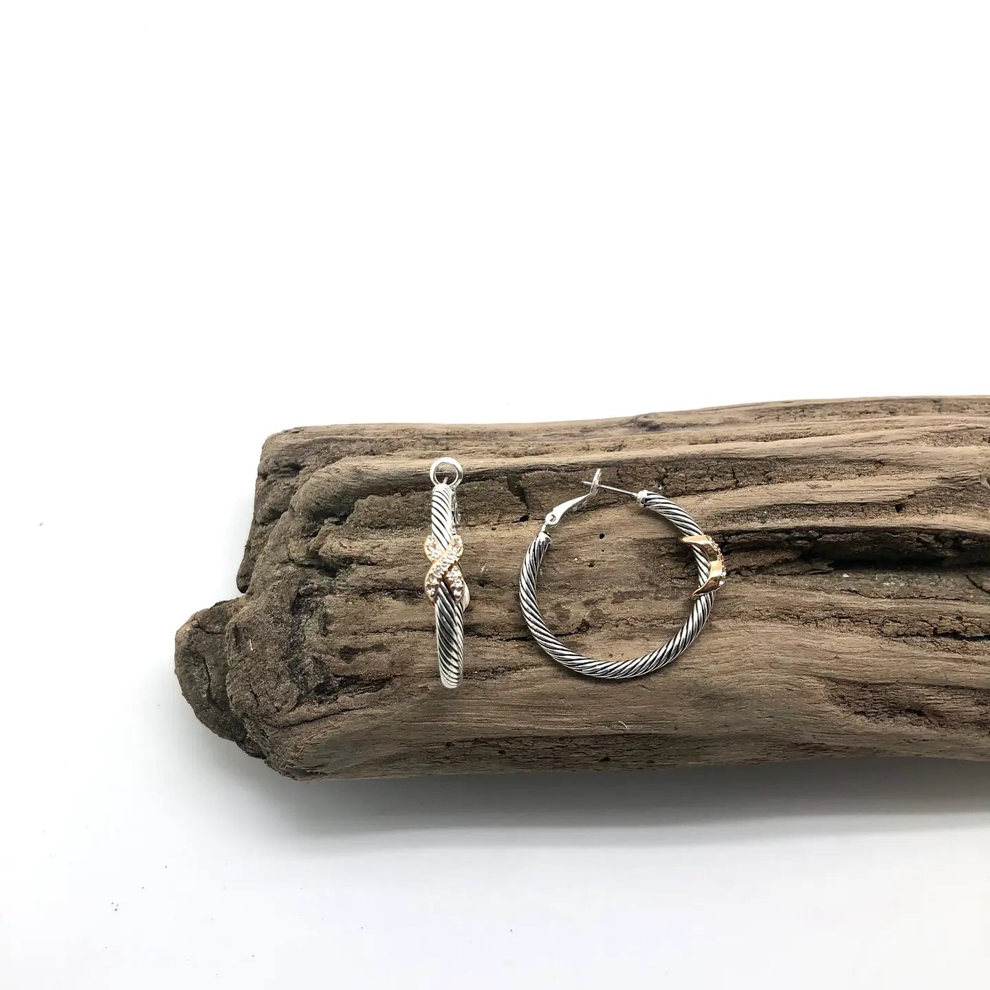 Earring Medium Hoops Crystal  Rhinestone X Two Tone