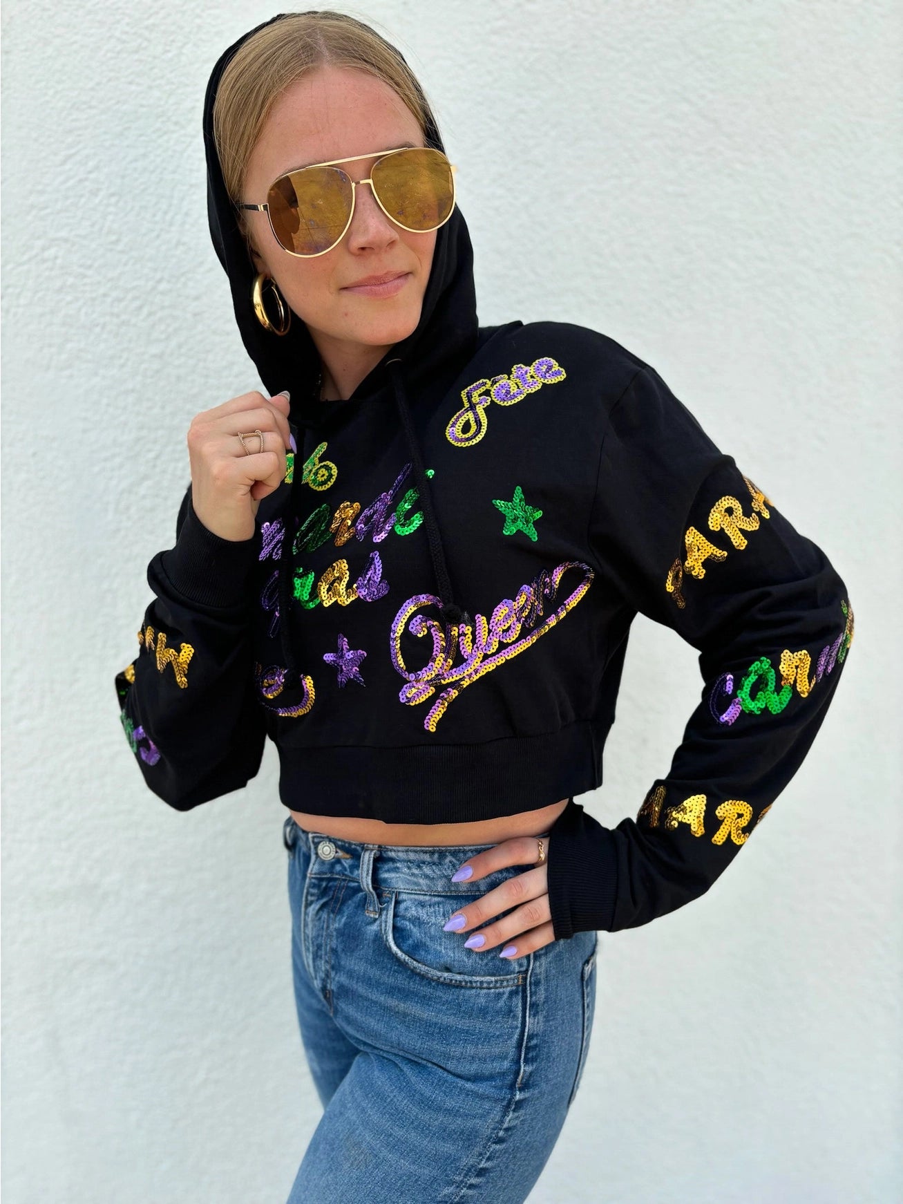 Mardi Gras Explosion Crop Hoodie