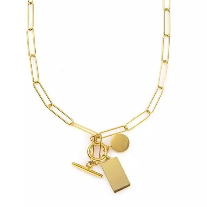 Rectangle + Circle Charm Link Necklace