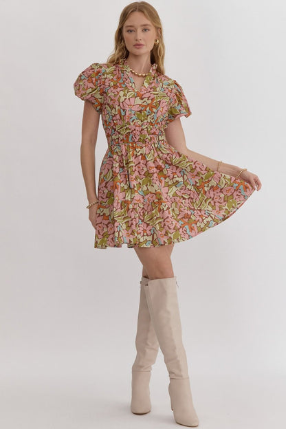 Floral Bubble Sleeve Dress