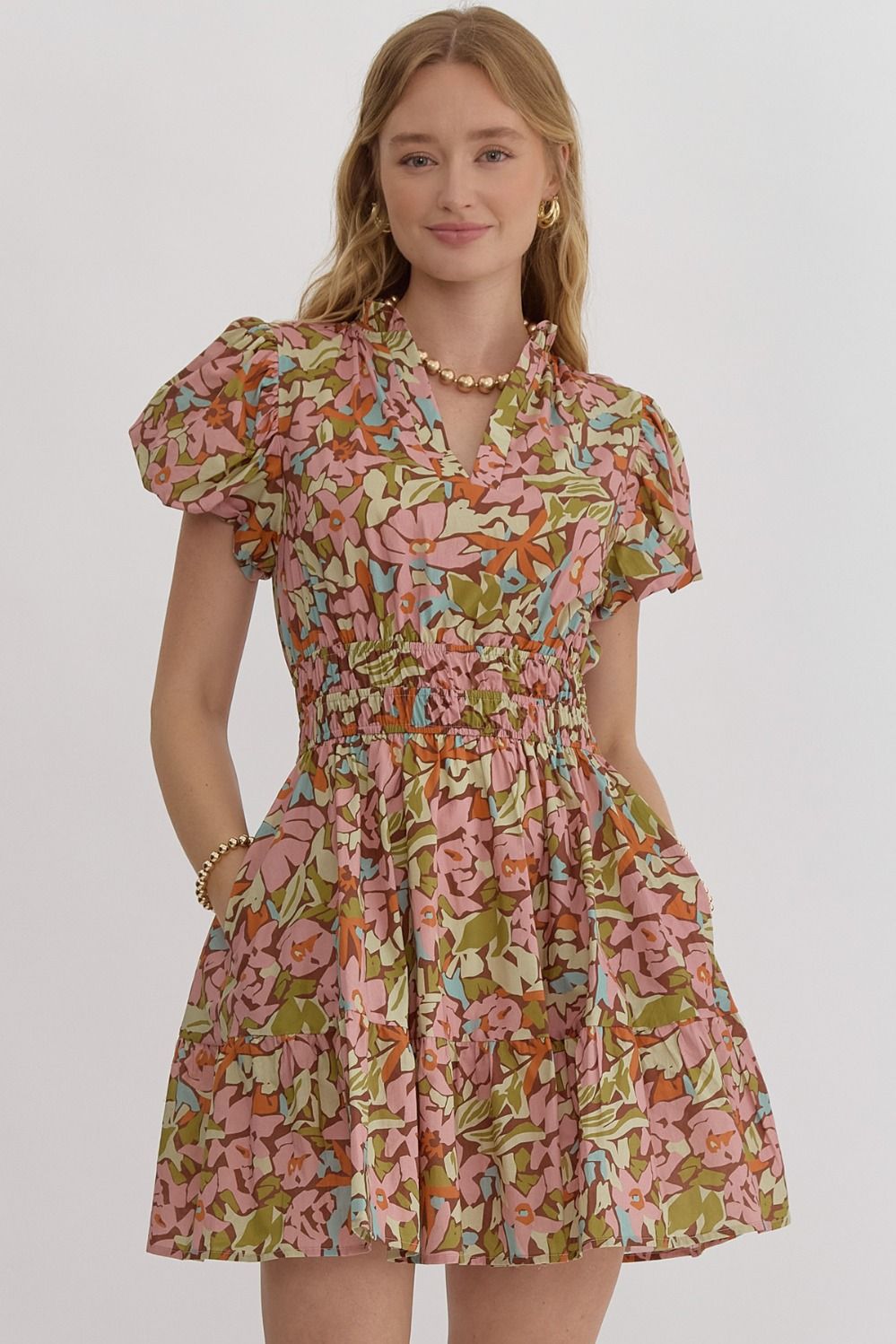 Floral Bubble Sleeve Dress