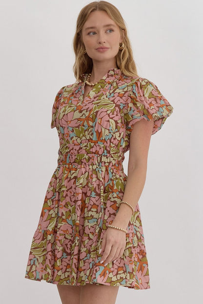 Floral Bubble Sleeve Dress