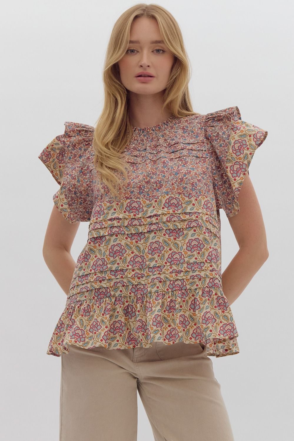 Floral Ruffled Sleeve Top