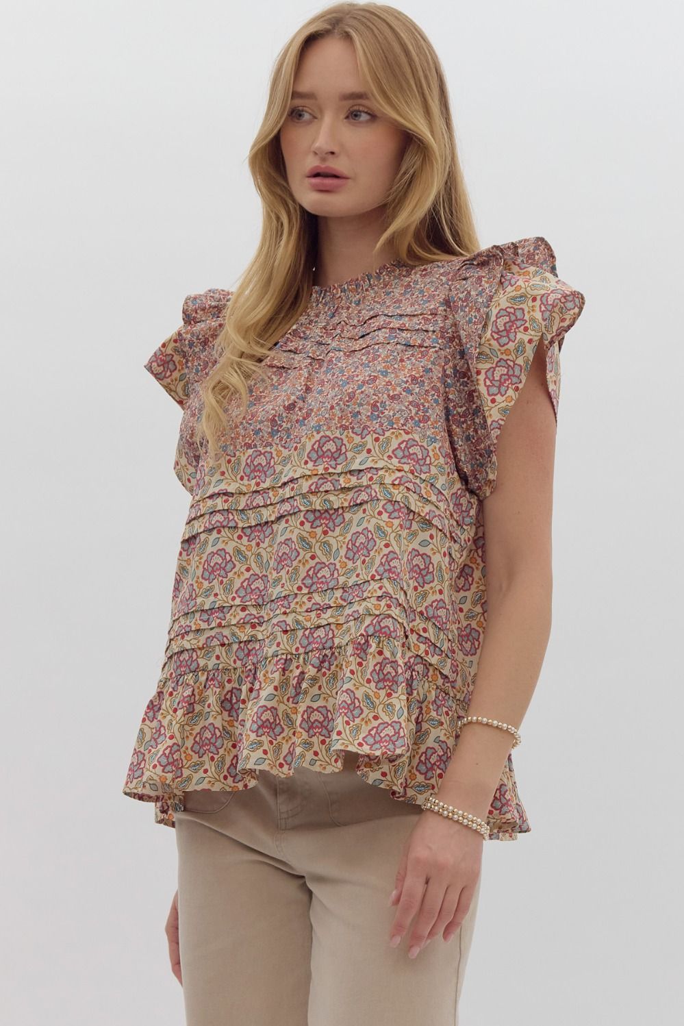 Floral Ruffled Sleeve Top