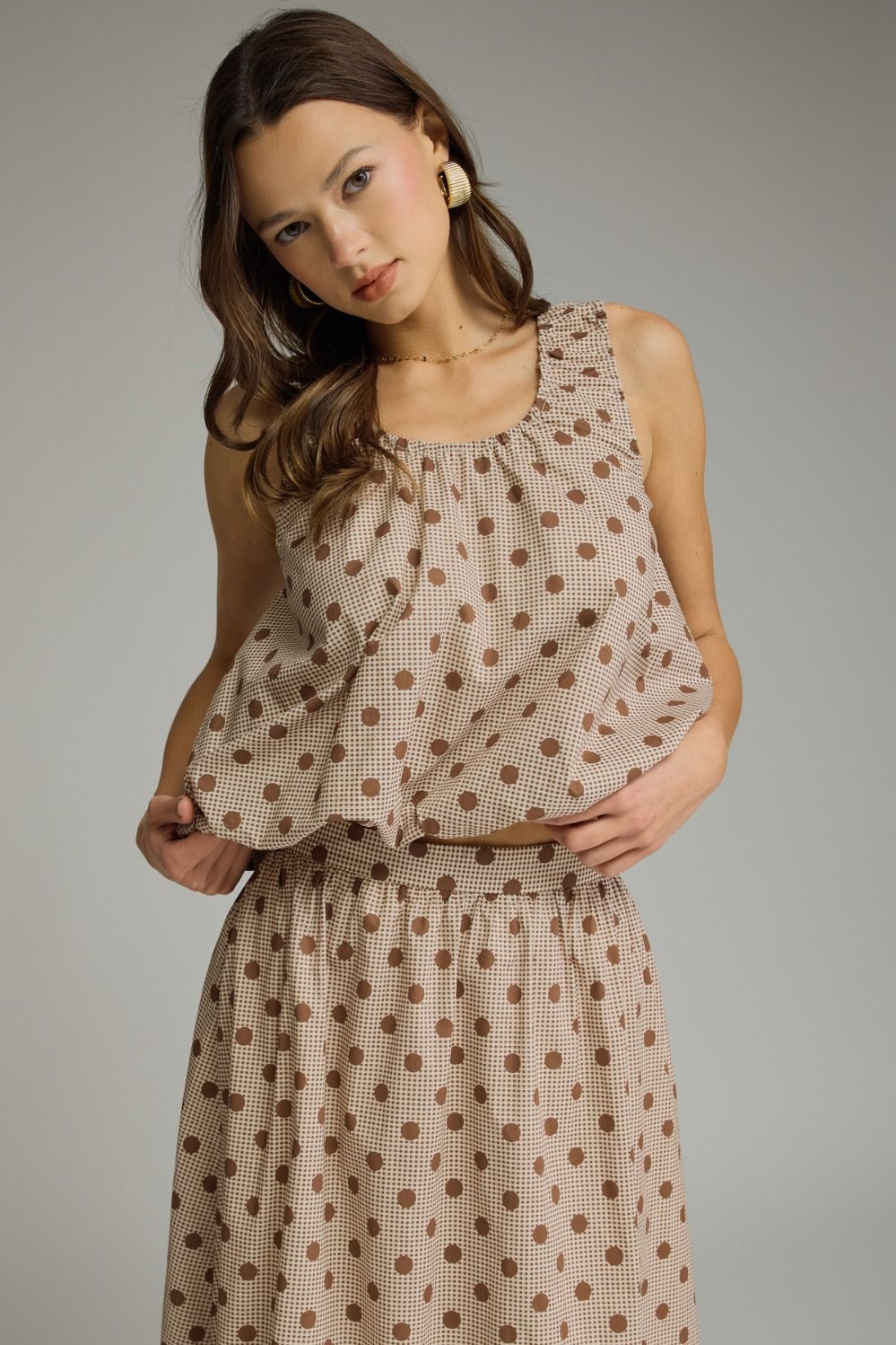 Gingham Polka Dot Sleeveless Top