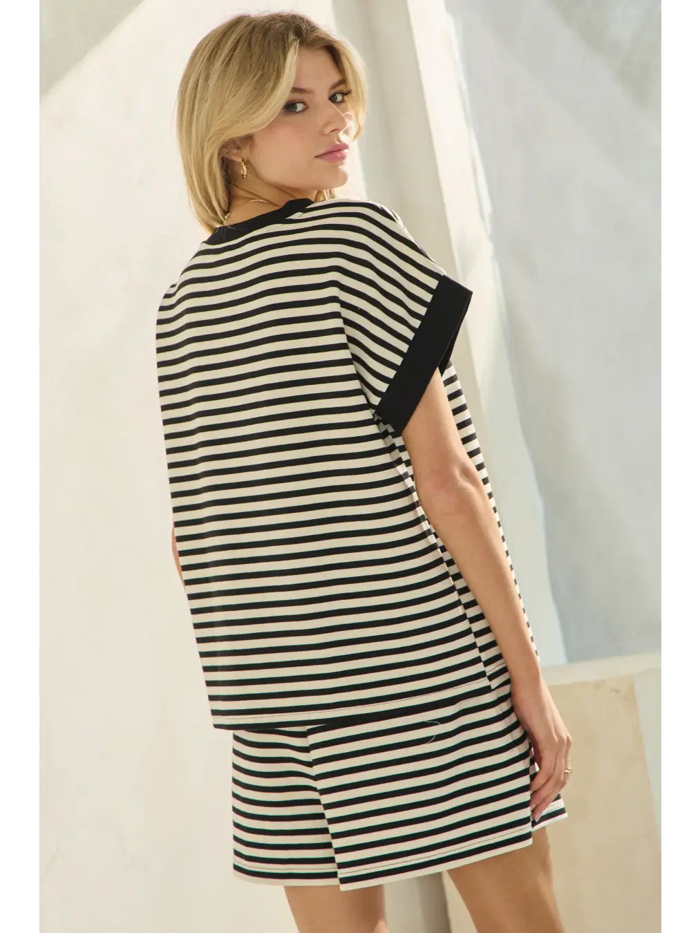 Plus | Striped Short Sleeve Top and Short Set